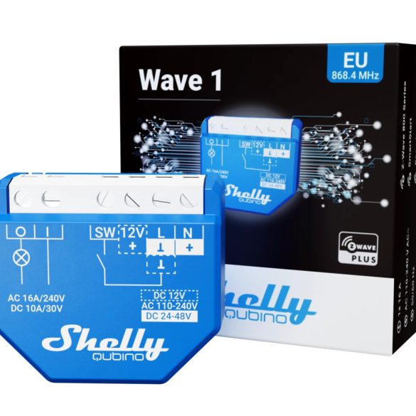 Shelly Qubino Wave 1 egy áramkörös okosrelé, Z-Wave protokoll kompatibilis