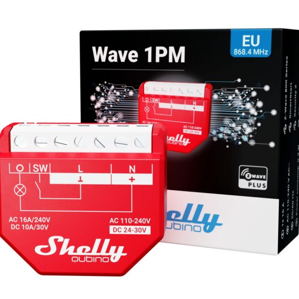 Shelly Qubino Wave 1PM egy áramkörös, fogyasztásmérős okosrelé, Z-Wave protokoll kompatibilis