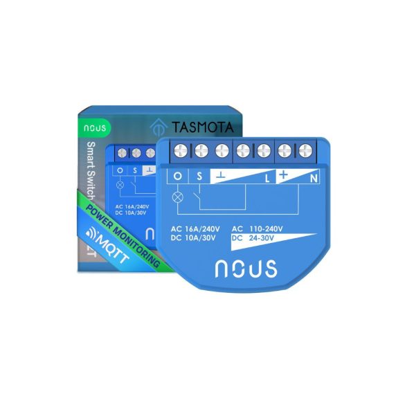 Nous B2T okos Wi-Fi-s 1 áramkörös, fogyasztásmérős mini kapcsolórelé modul (Tasmota firmware, Matter kompatibilis)