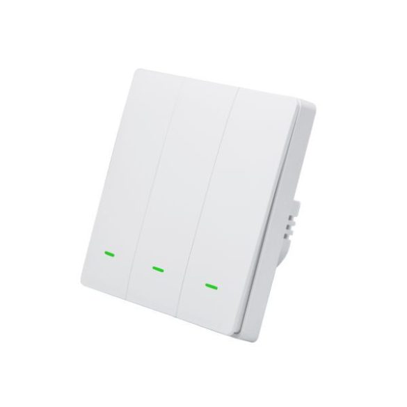 SmartWise B63 UNI Zigbee 3.0 + RF, univerzális bekötésű, 3 áramkörös, fizikai nyomógombos okos villanykapcsoló, fehér