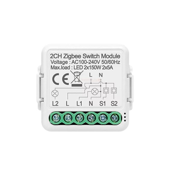 SmartWise Zigbee 230V 2LN, két áramkörös relé (fázis+nulla), kapcsolóbemenettel (eWeLink és Tuya) (R2)