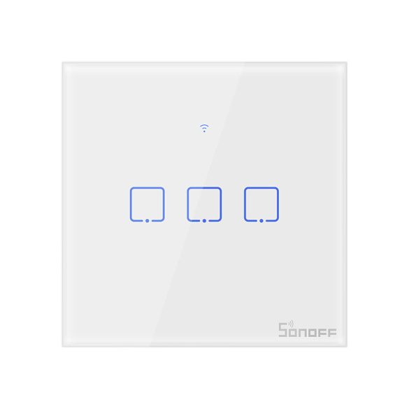 Sonoff TX T0EU3C WiFi-s, érintős 3 gombos villanykapcsoló (fehér), (RF vevőegység nélkül!)