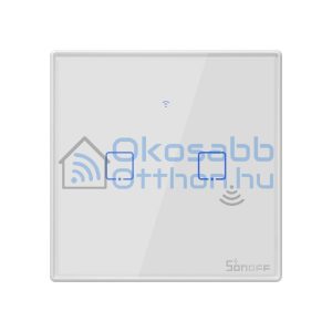 Sonoff TX T2EU2C WiFi+RF, érintős 2 gombos csillárkapcsoló (fehér, kerettel)