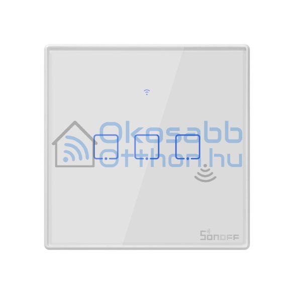 Sonoff TX T2EU3C WiFi+RF, érintős 3 gombos villanykapcsoló (fehér, kerettel)