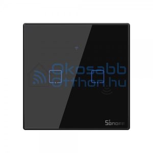 Sonoff TX T3EU2C WiFi+RF, érintős 2 gombos csillárkapcsoló (fekete)